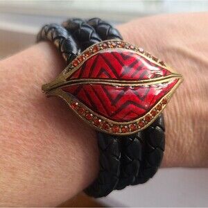 bohemian-style cuff braided bracelet with enamel centerpiece